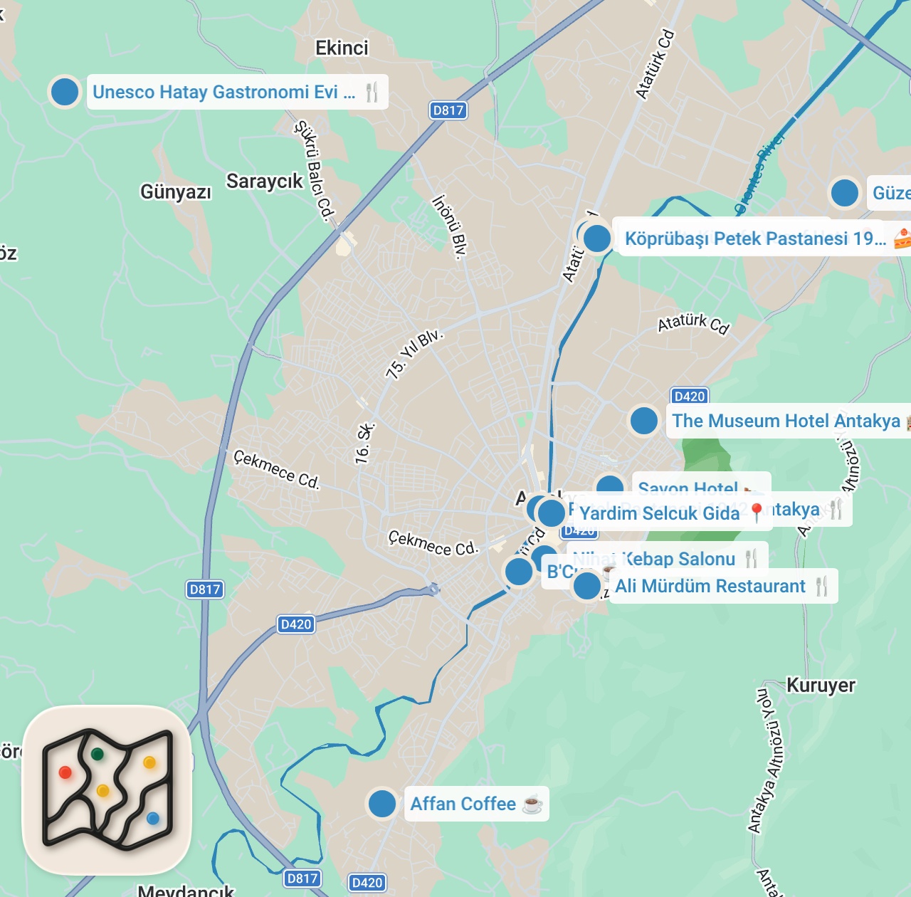 Map preview for HATAY LEZZET REHBERİ (Humus, Künefe, Oruk, Haytalı, Kömbe) - Ayaküstü Lezzetler
