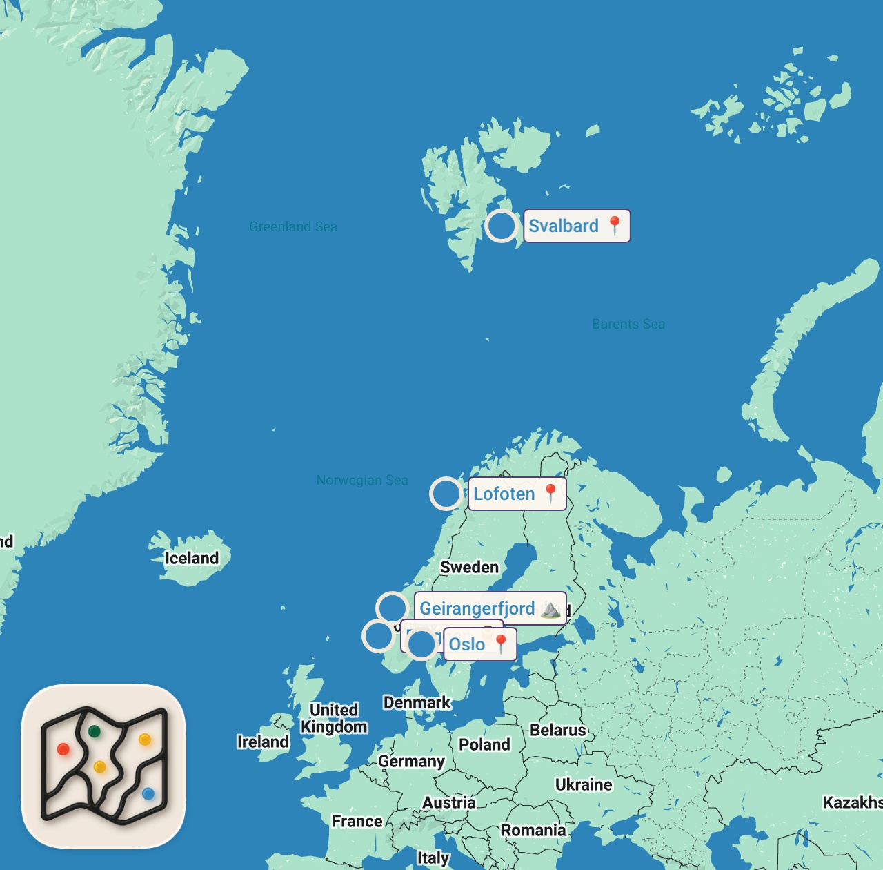 Map of 5 spots from De Beste Stedene å Besøke i Norge i 2024 | Oppdag Norges Skjulte Perler