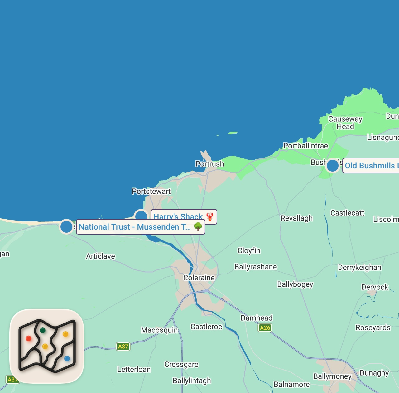 Map of 3 spots from BEAUTIFUL NORTHERN IRELAND COAST | Northern Ireland Road Trip Series Ep.2