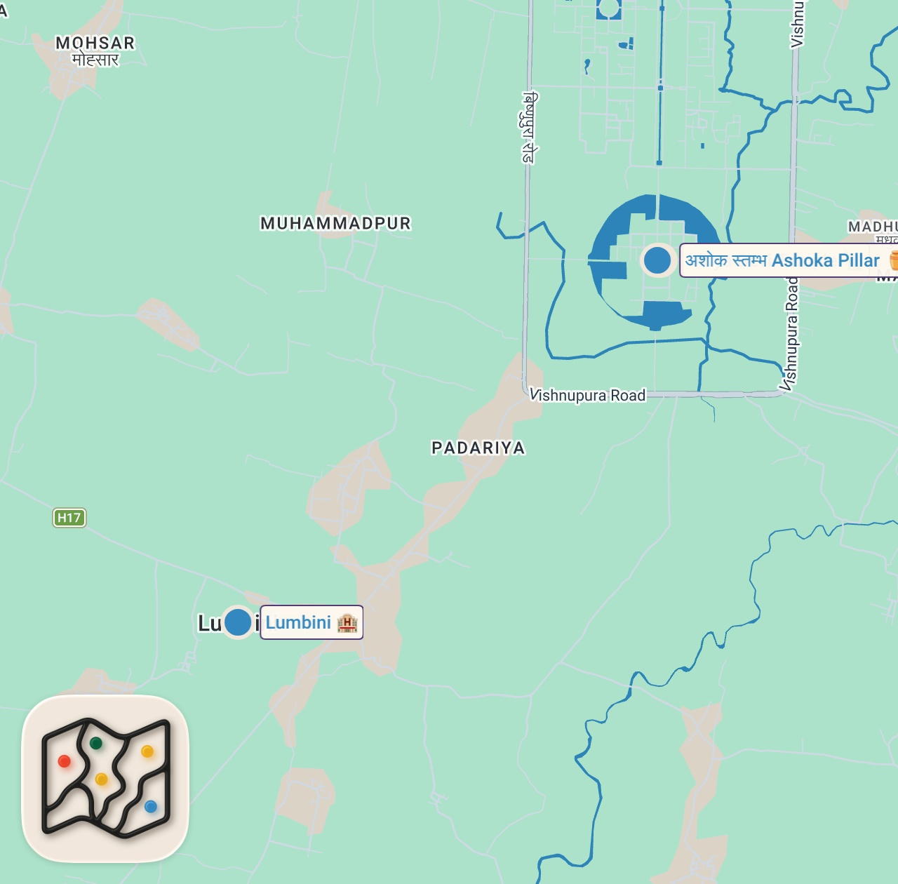 Map of 3 spots from Arriving At The Birthplace of Lord Buddha - First Impressions of Lumbini 🇳🇵