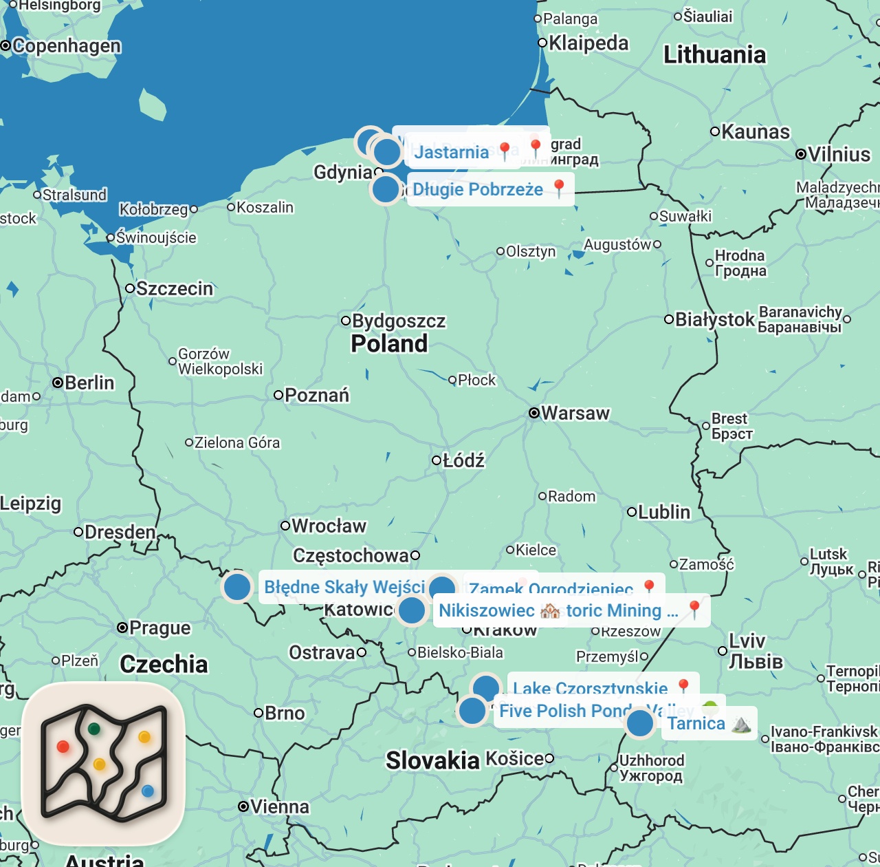Map preview for POLSKA JEST PIĘKNA CZ. 1 | Najlepsze atrakcje: góry, morze, jeziora, miasta | Co zobaczyć?