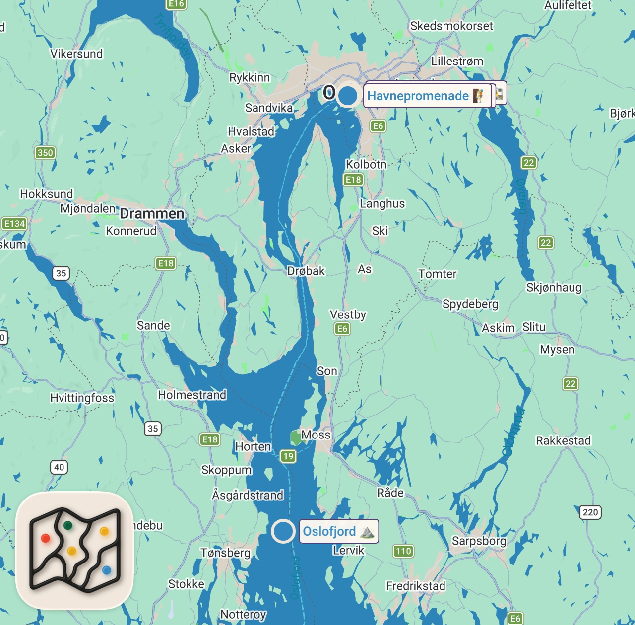 Map of 4 spots from Oslo Norway ❤️Walking Tour from Central Station to the Magnificent Opera House