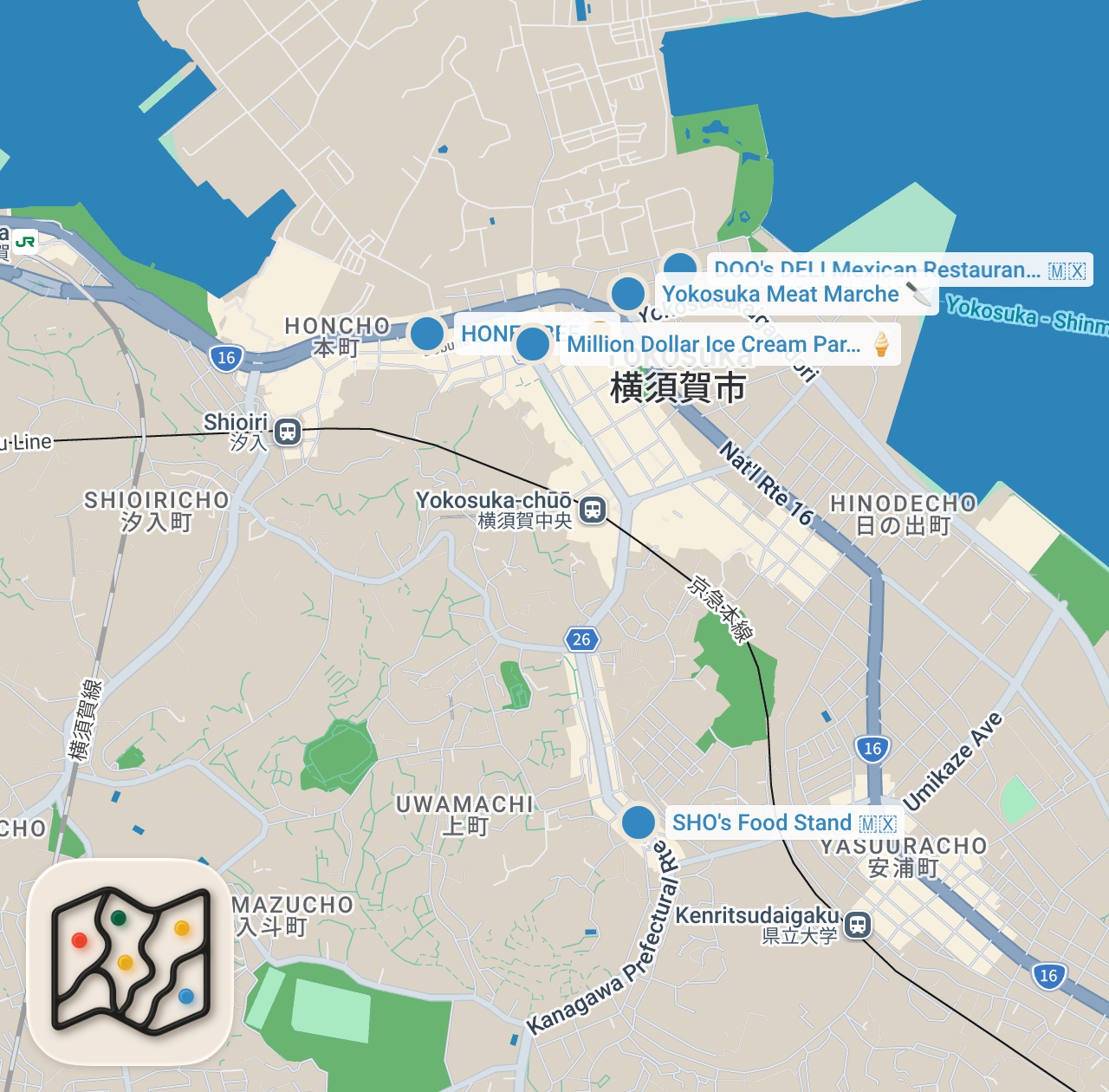 Map preview for 【横須賀 ドブ板通り】グルメ攻略ガイド（ハンバーガーやタコスなど食べ歩き）