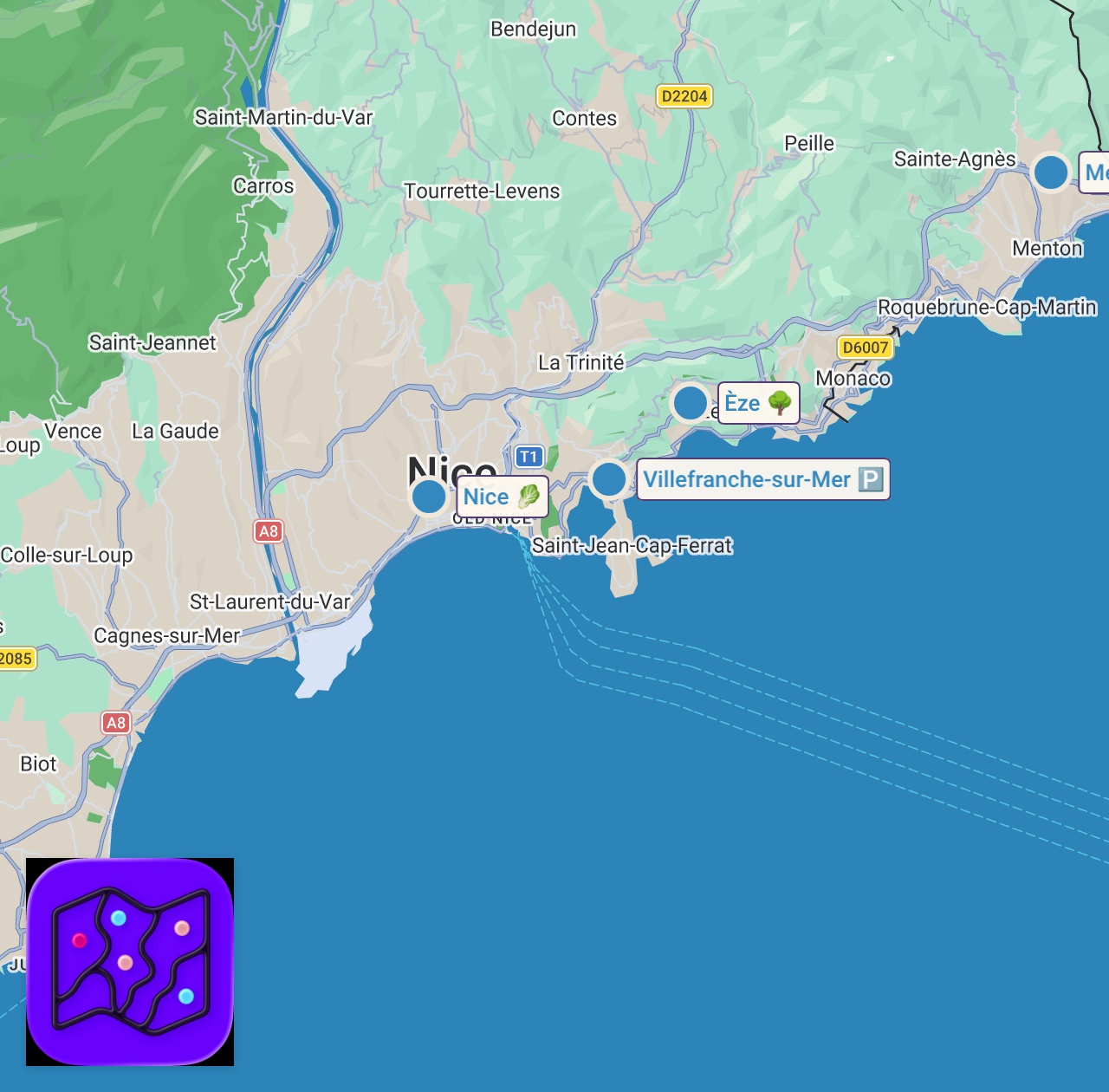 Map of 6 spots from TRAVEL VLOG: a dreamy week in the South of France & Paris 💌