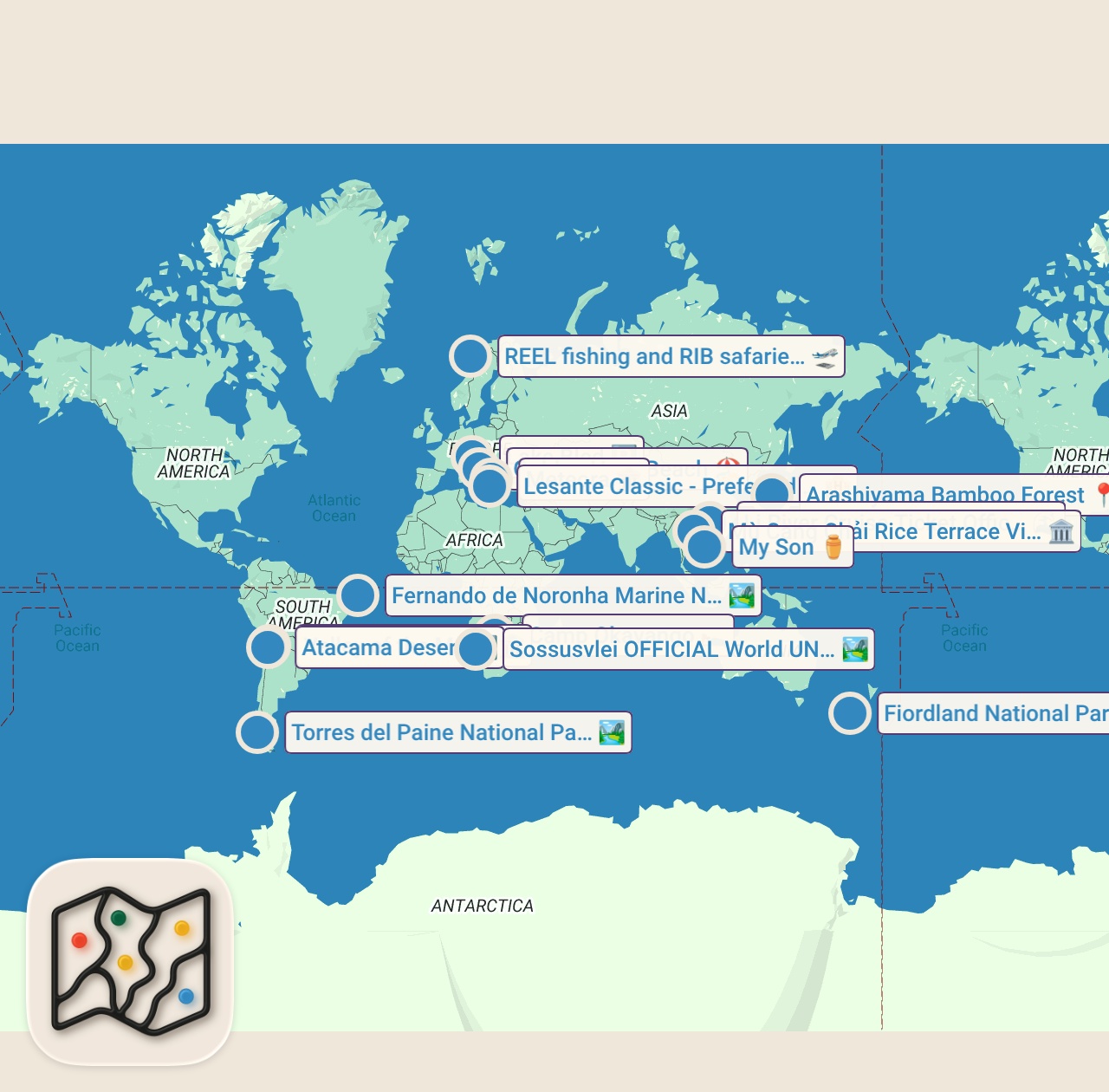 Map of 16 spots from 19 Plus Beaux ENDROITS Méconnus Qui Vont Vous Éblouir