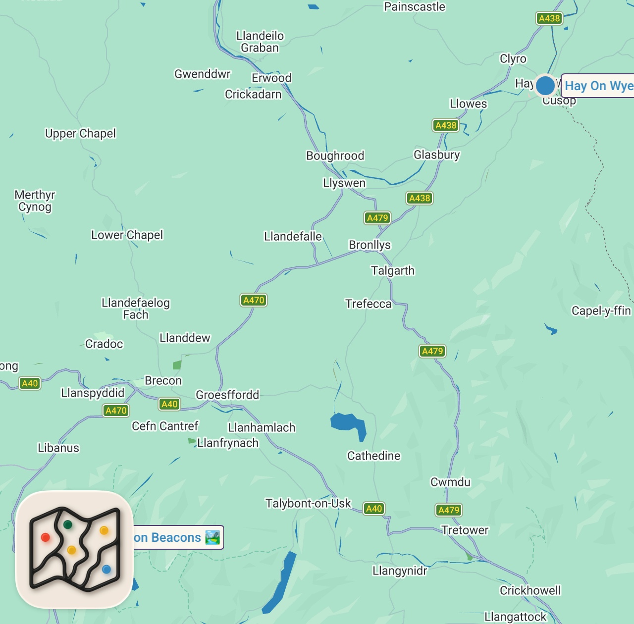Map of 2 spots from The Independent Kingdom of Books in Wales United Kingdom | Wales Road Trip Travel Series Ep.4