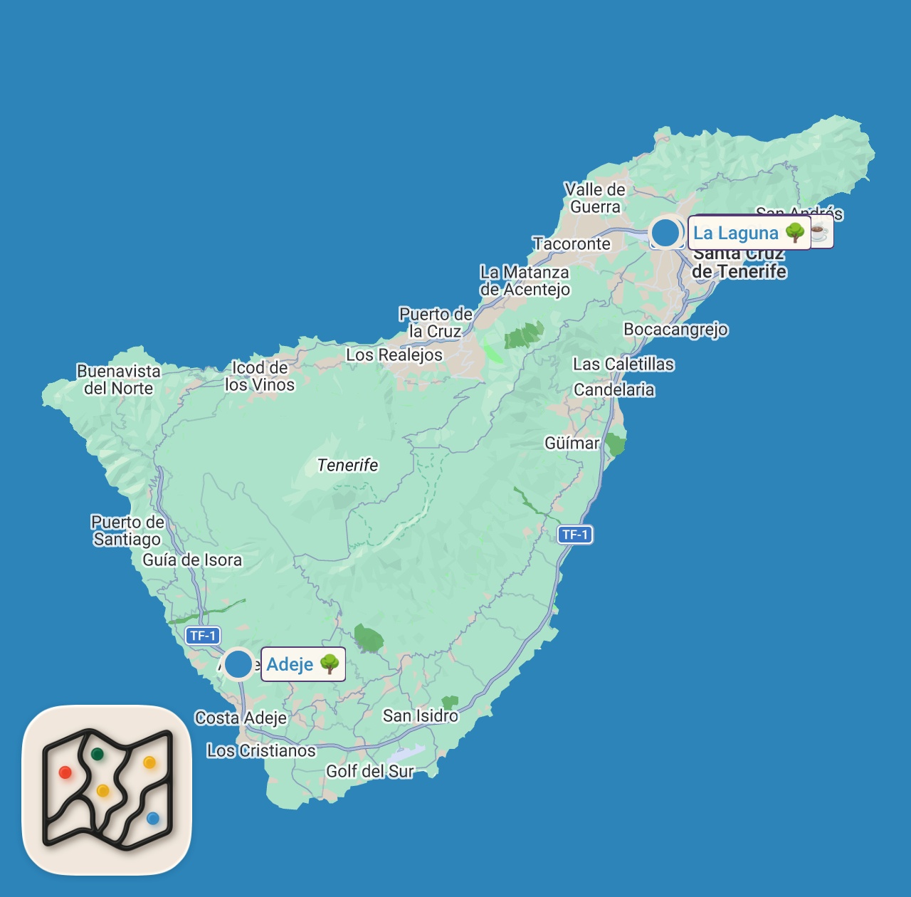 Map preview for TOP 5 PLACES In Tenerife - Canary Islands 🇪🇸