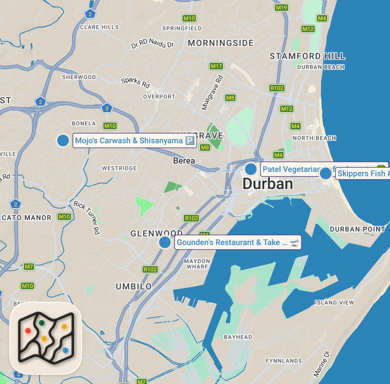 Map of 4 spots from I Ate Extreme Indian Food in South Africa!! (Bunny Chow)
