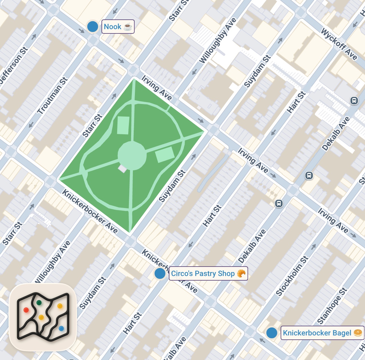 Map of 3 spots from Did a little Bushwick snacking with Ashby Gentry!!!