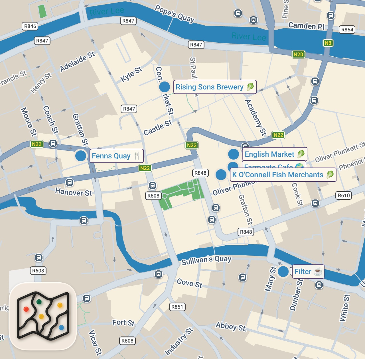 Map of 7 spots from CORK CITY: IRELAND'S FOODIE CAPITAL
