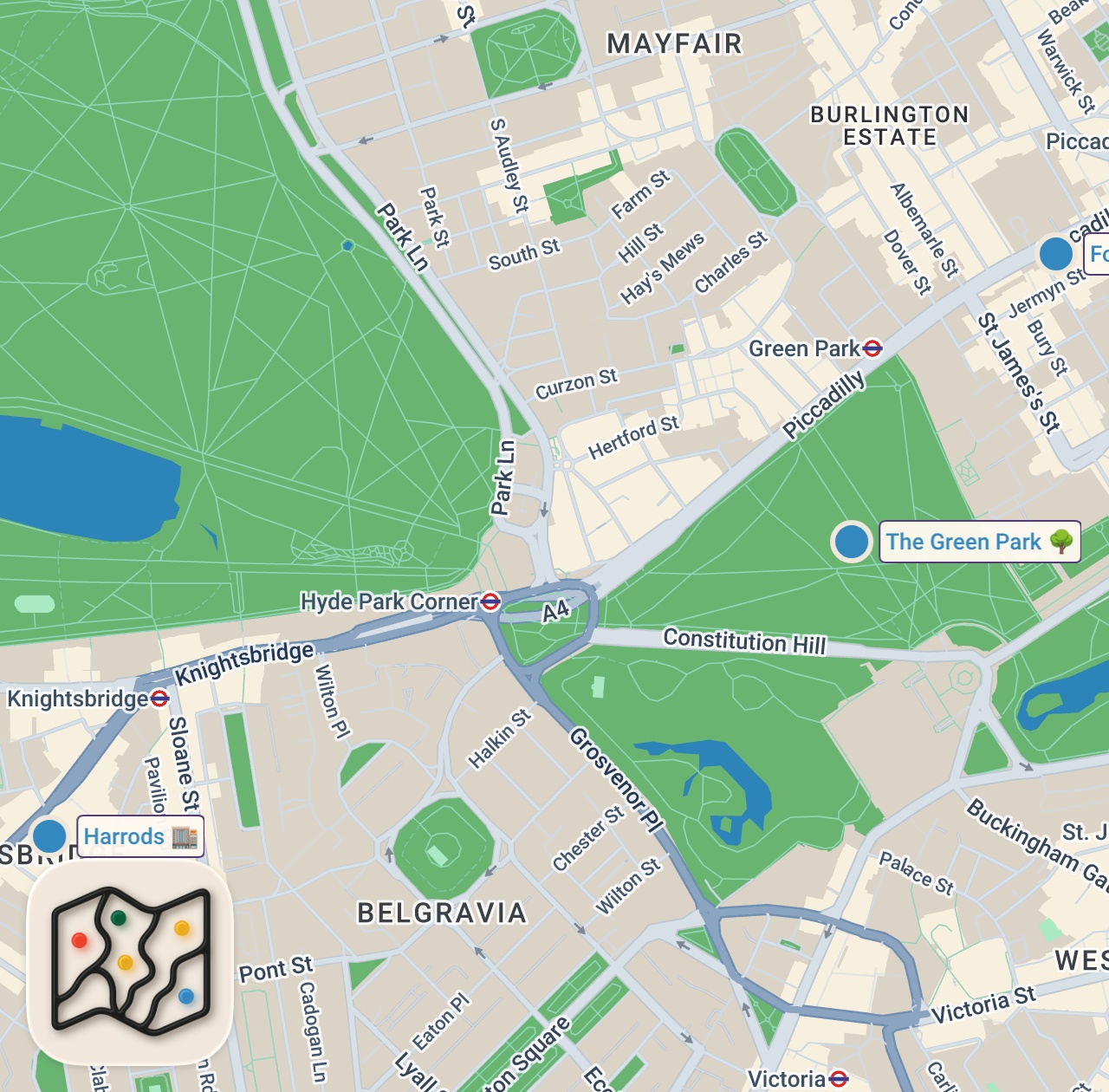 Map of 3 spots from I Tried London's Most Expensive Supermarket