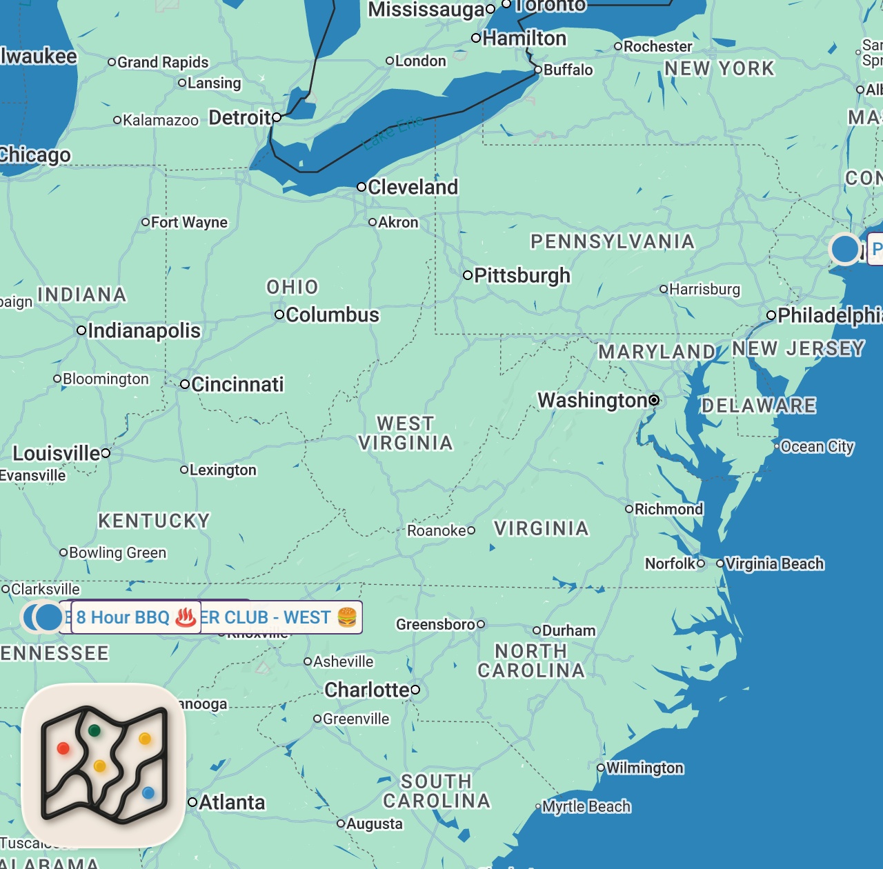 Map of 4 spots from Eating at Food Trucks For 24 Hours... (impossible)