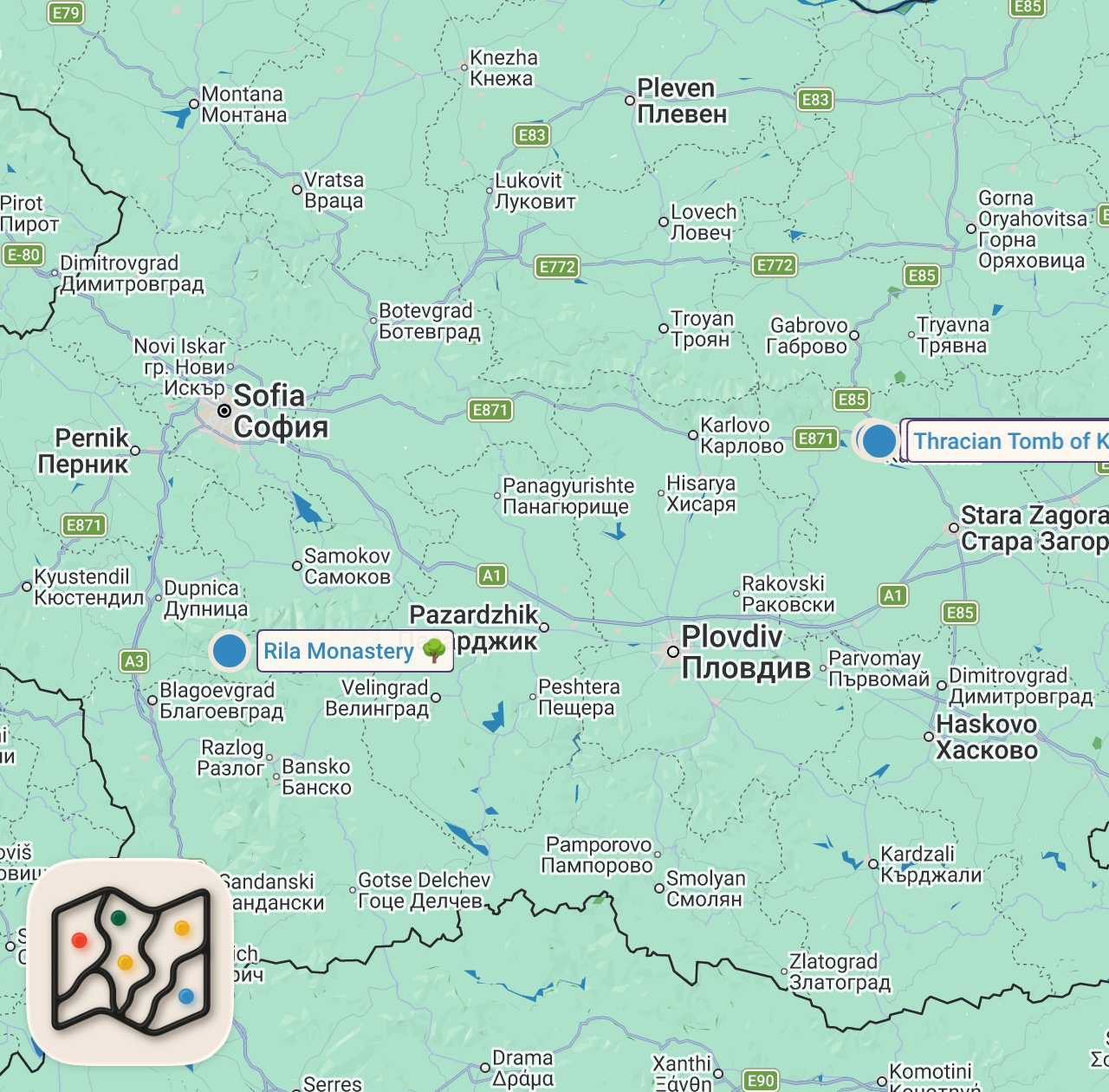 Map of 3 spots from The Graffiti Village of Bulgaria - Staro Zhelezare, Bulgaria 🇧🇬