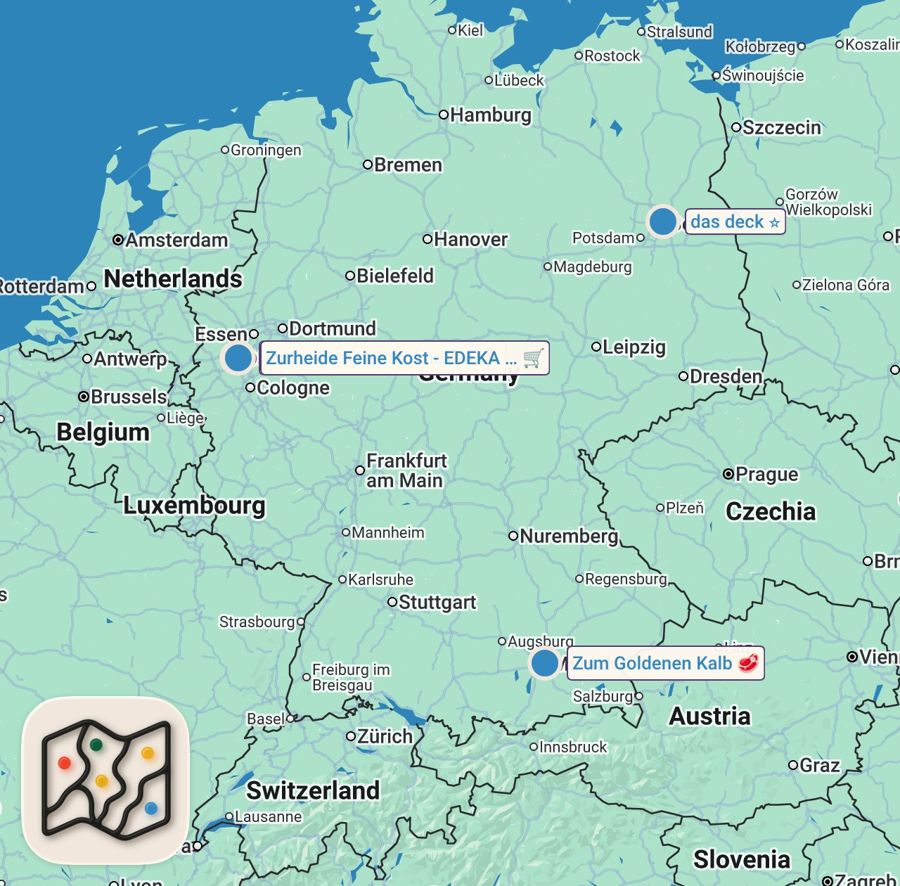 Map preview for Leckere Steak-Restaurants in Deutschland - Wo ist das beste? | Abenteuer Leben | Kabel Eins