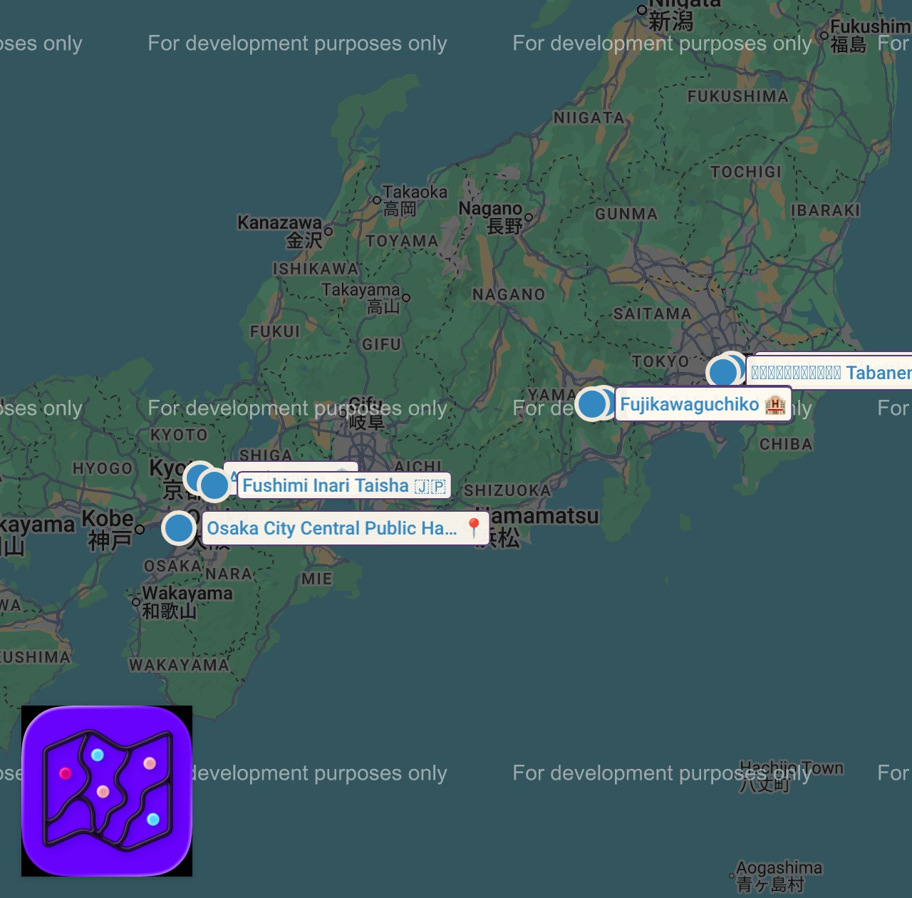 Map of 7 spots from How To Spend 7 Days in Japan - A Spring Travel Itinerary