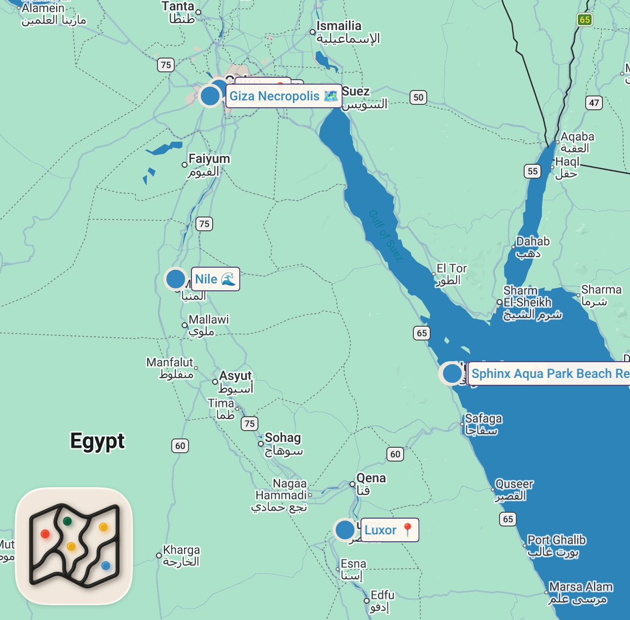 Map of 6 spots from Avoiding Touts, Bargaining Like A Local In Luxor, Egypt 🇪🇬 (exhausting)