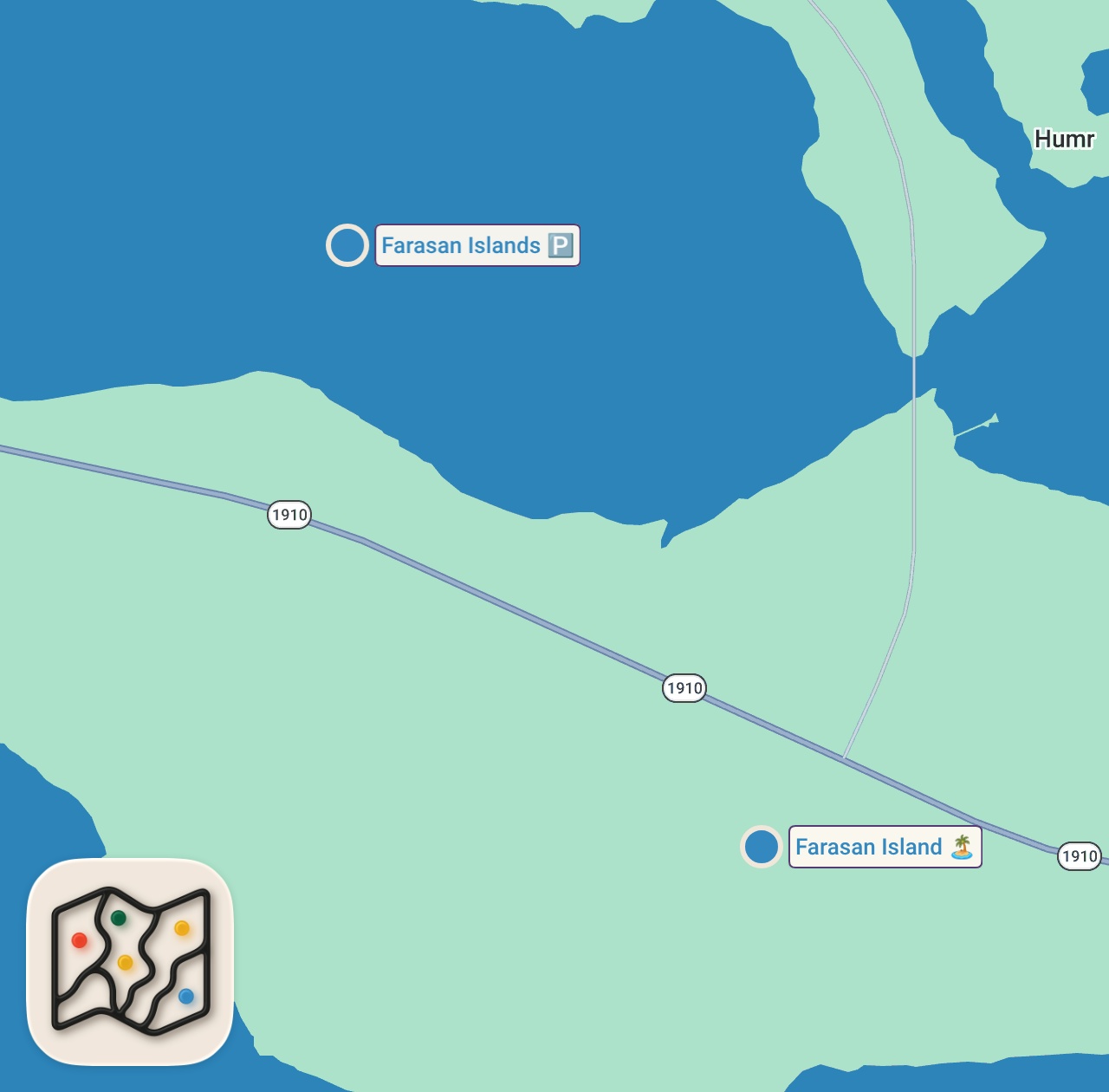 Map of 2 spots from Extreme Hospitality!! SAUDI ARABIAN FOOD on Remote Farasan Islands in the RED SEA!!