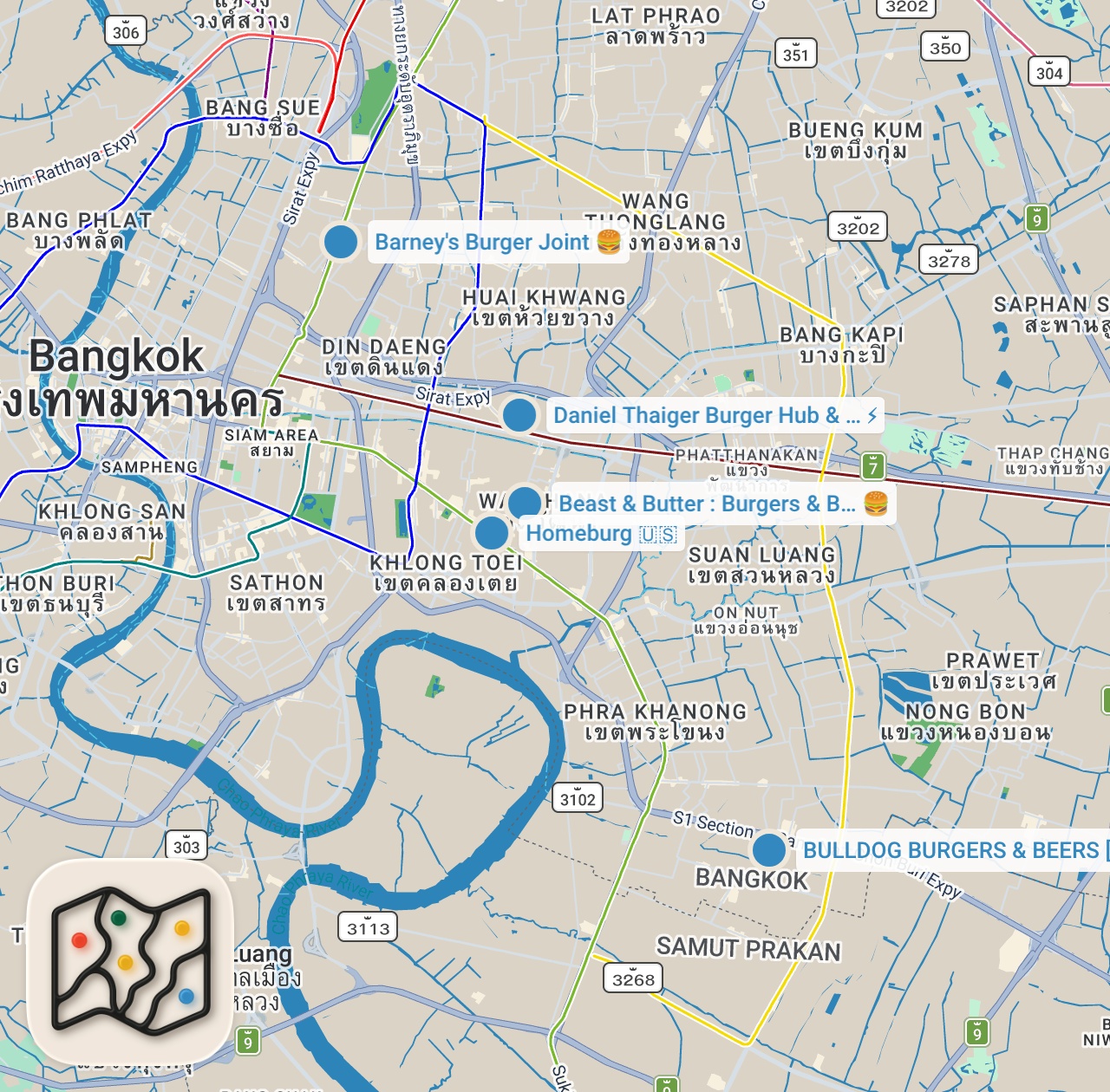 Map preview for Best BURGERS in Bangkok, Thailand!! 🍔 (Fast Food Has No Chance)