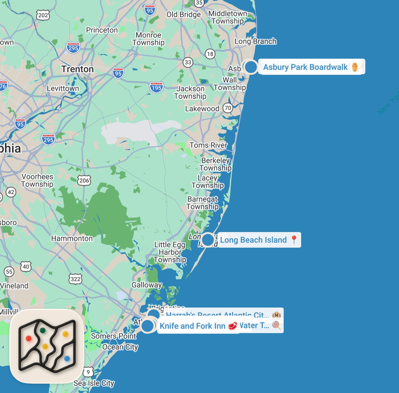 Map preview for BEST SEAFOOD in Atlantic City!! 🦐 USA FOOD TOUR - Anthony Bourdain New Jersey (Day 2)