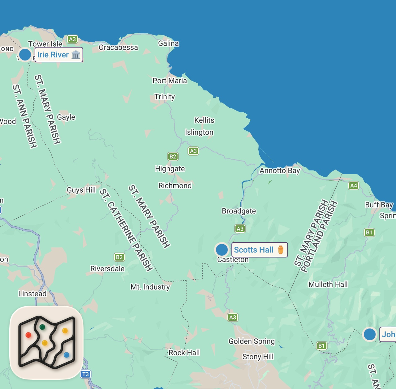 Map of 3 spots from The Maroons | Jamaica's Forgotten Nation