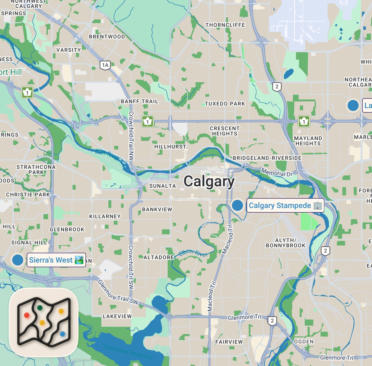 Map of 3 spots from THE CALGARY STAMPEDE: RANCHES & RODEOS