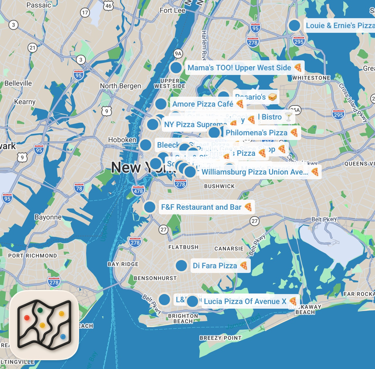 Map preview for Ranking The BEST Pizza in New York