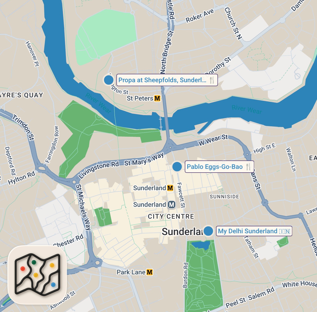 Map of 3 spots from The food in Sunderland BLEW MY MIND 🤯