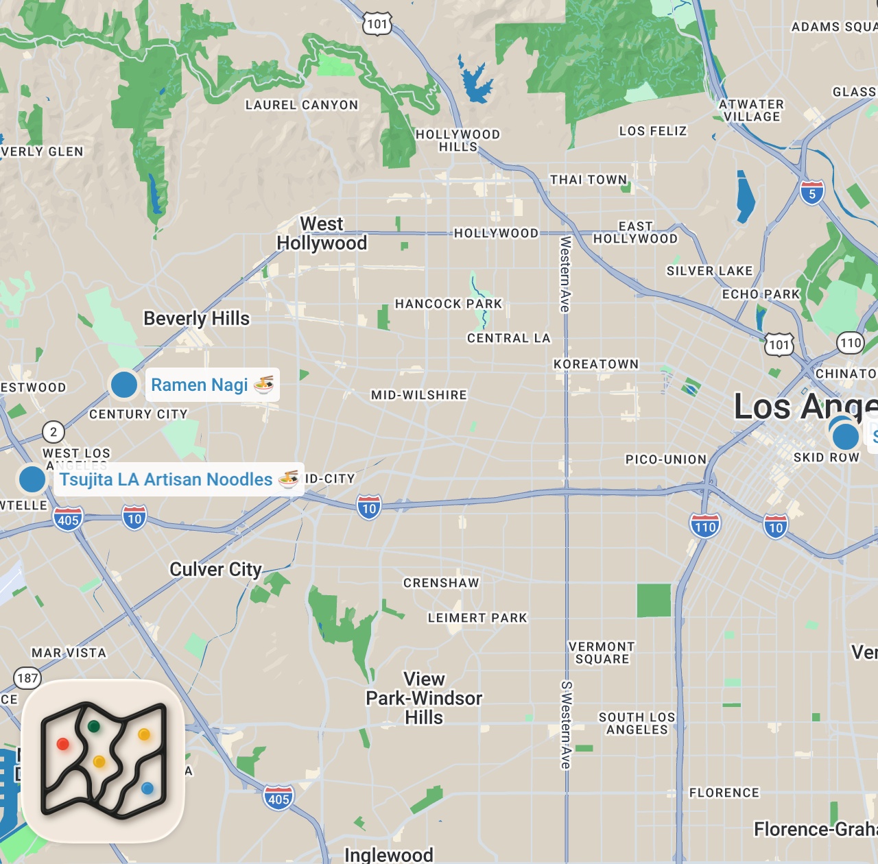 Map preview for Finding The Best Ramen In Los Angeles | Food Tours | Insider Food