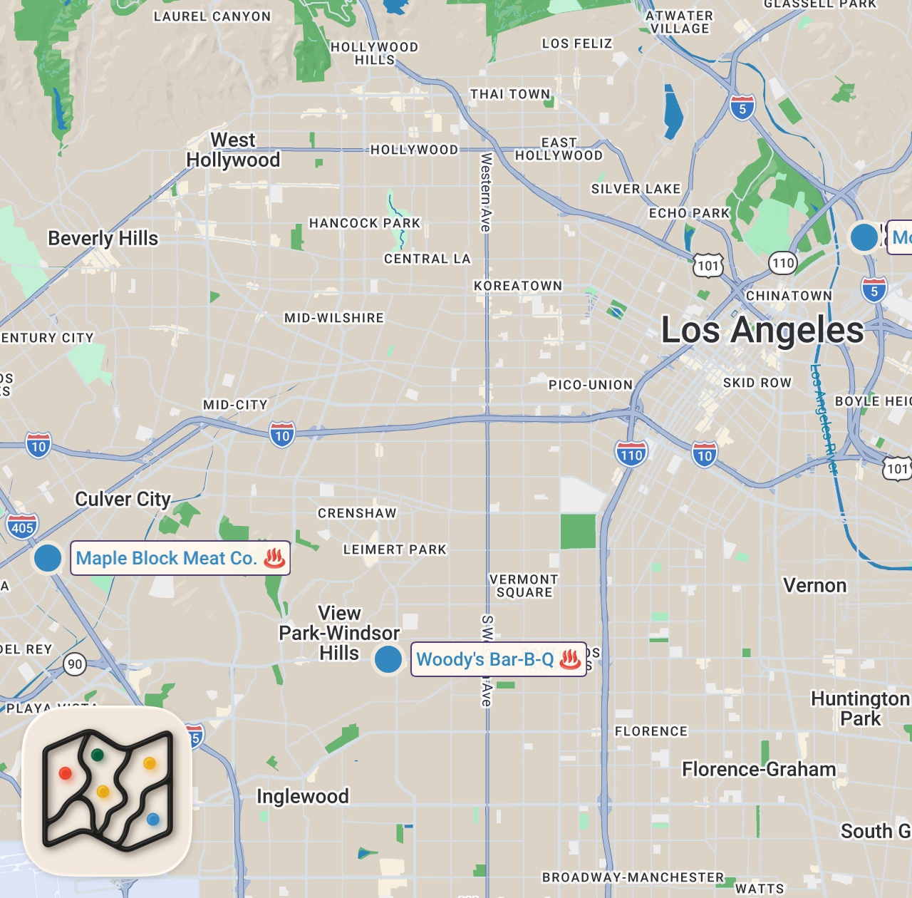 Map of 3 spots from LA BBQ is Destroying Texas...