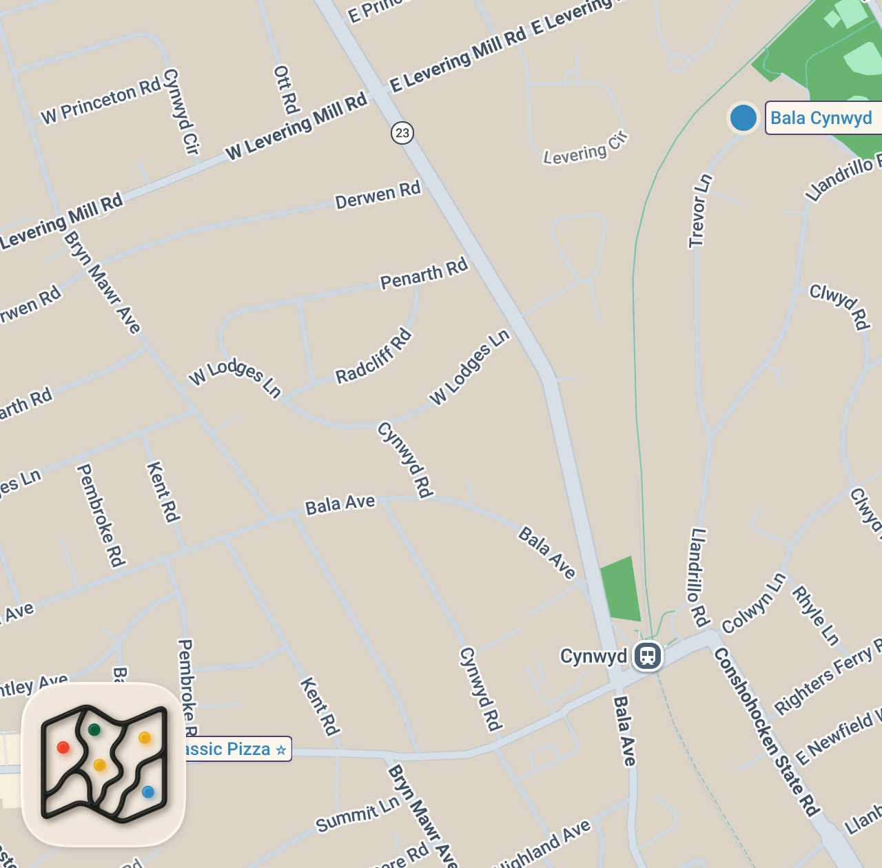 Map of 2 spots from Excellent new pizzeria in the Philly area.