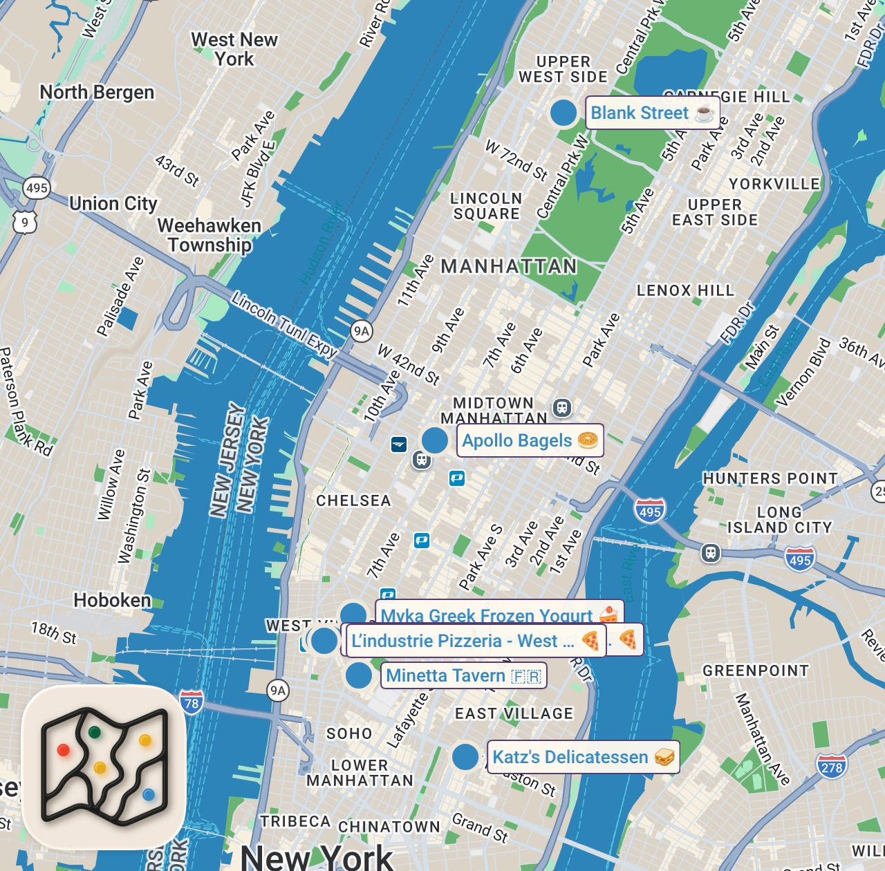 Map of 8 spots from Trying Viral TikTok Foods in New York City