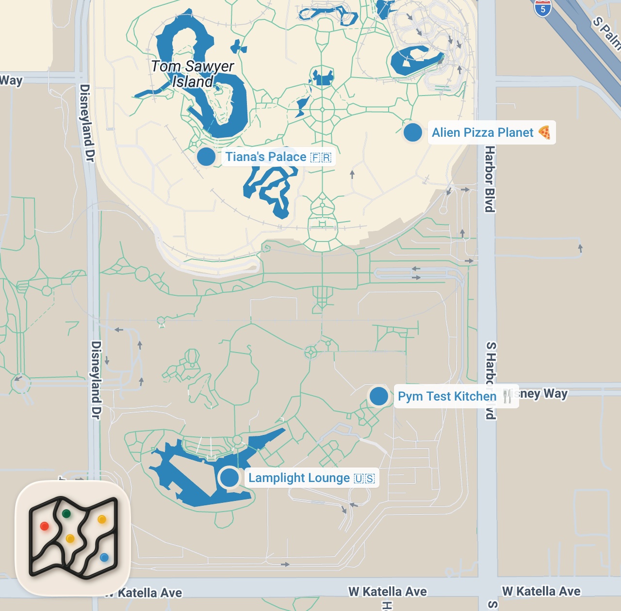 Map preview for Finding The Best Restaurant At Disneyland Resort | Food Tours | Insider Food
