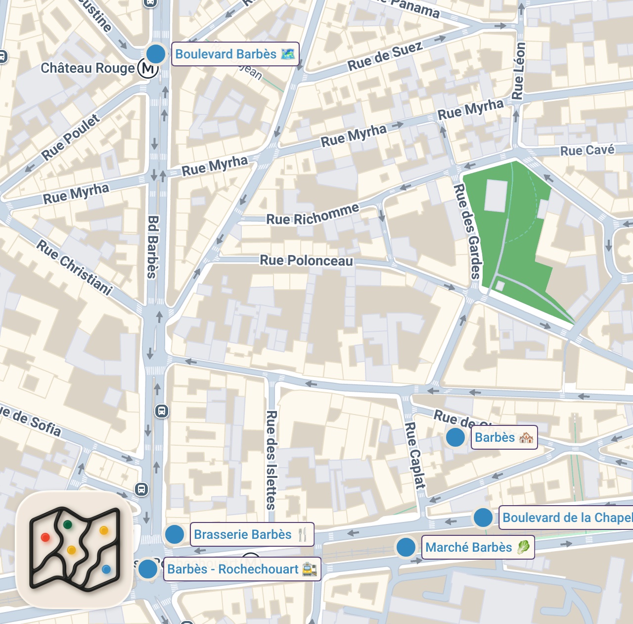 Map of 6 spots from BARBÈS:  Le quartier le plus pauvre et dangereux de Paris Promenade à pied.