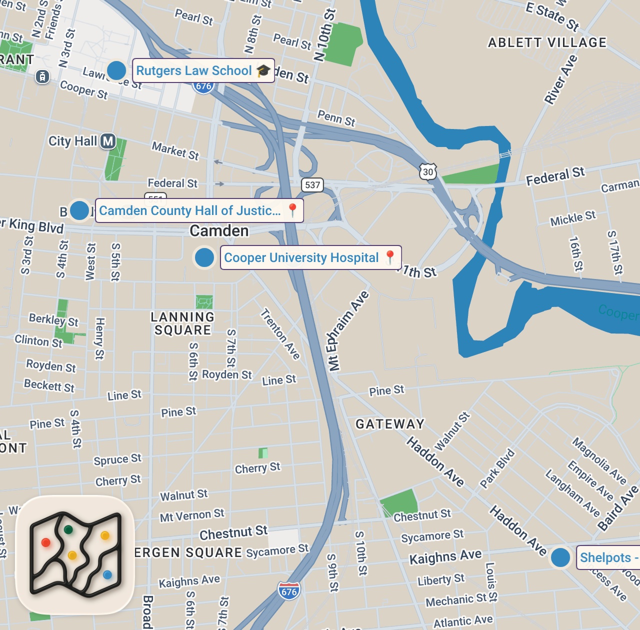 Map of 4 spots from Best Halal Cart in Camden, NJ?