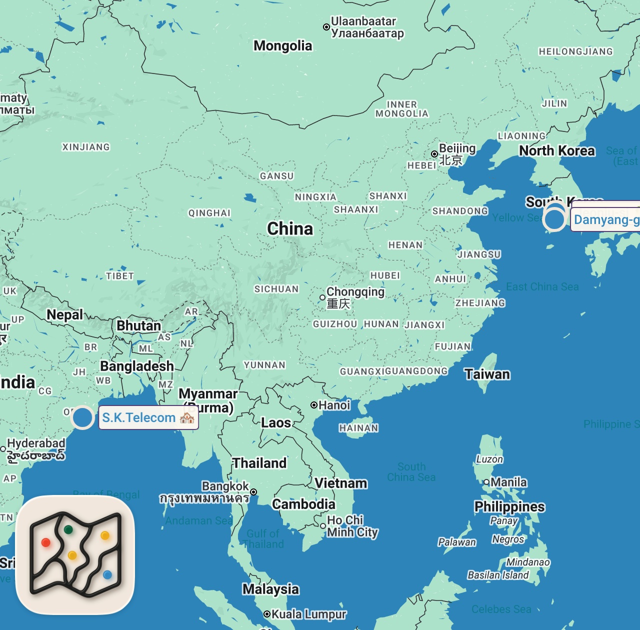 Map of 4 spots from Extreme Korean Food!! LAVA CHICKEN Cooked with a Blowtorch!!