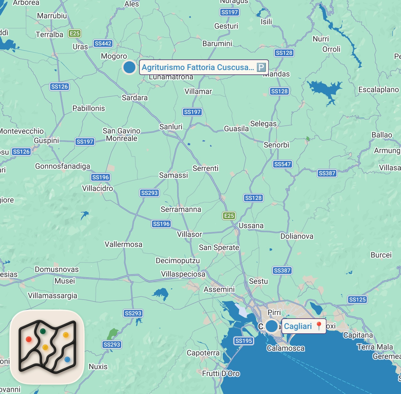 Map of 2 spots from Italian Food in Sardinia!! LOBSTER + Fried Calamari on a Boat! | Sardinia, Italy