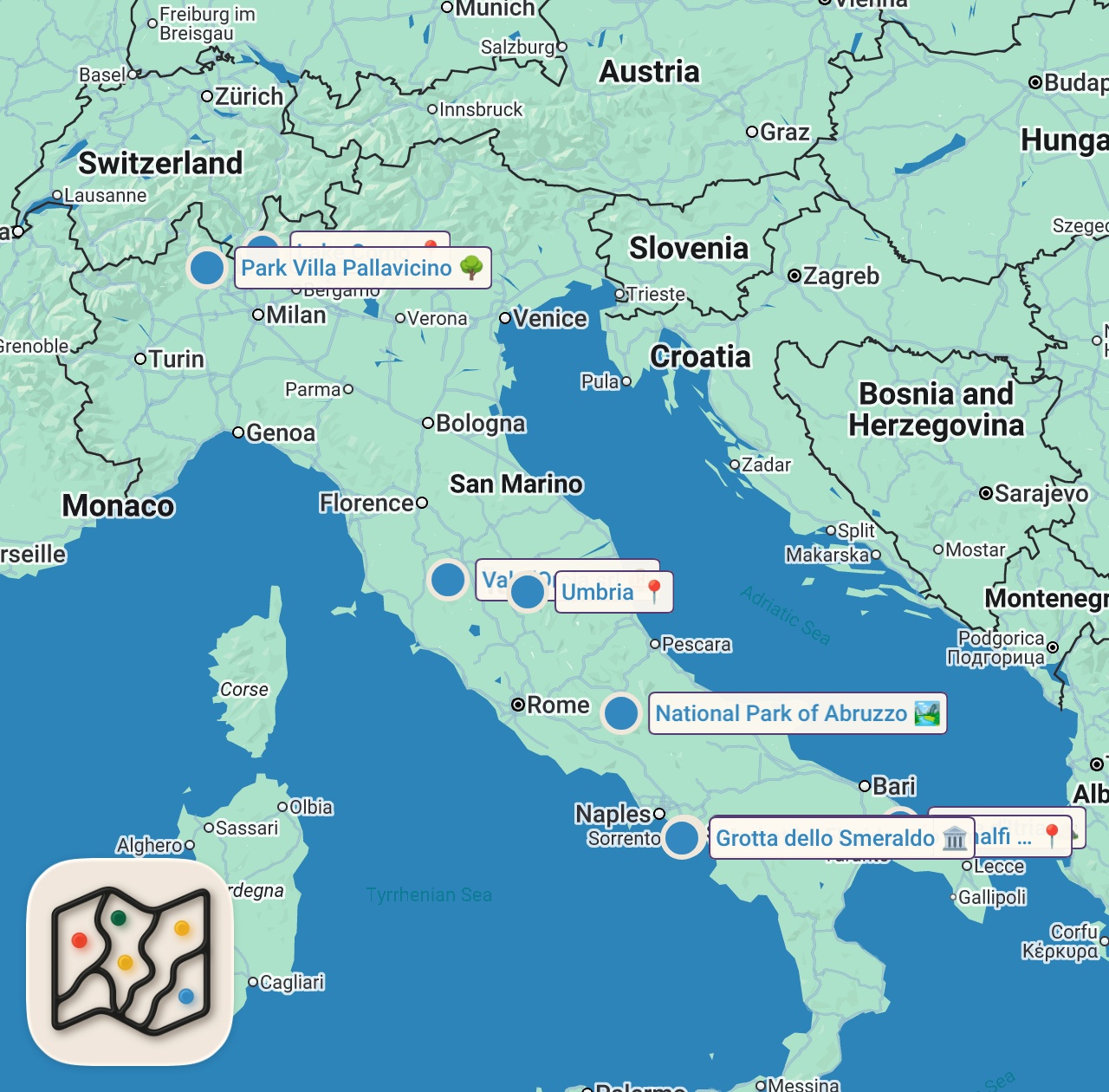 Map of 10 spots from Posti e Luoghi più Belli d'Italia | 4K Guida di Viaggio