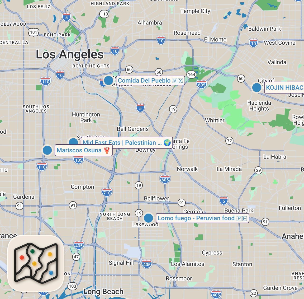 Map of 5 spots from Trying Hidden Backyard Restaurants in LA