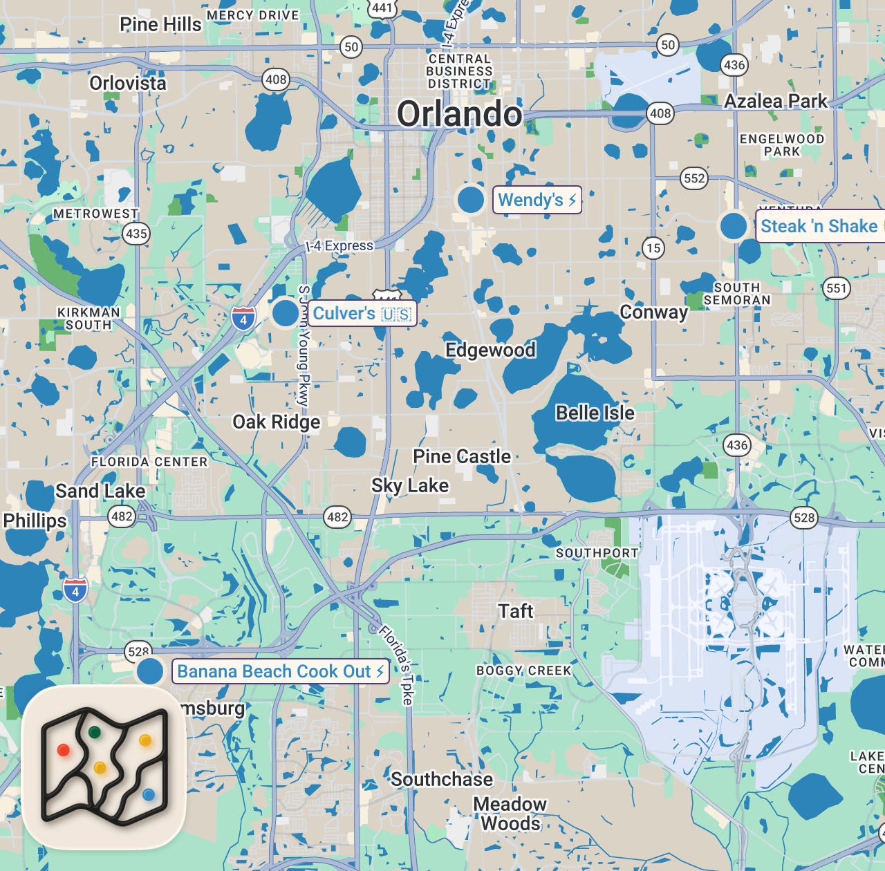 Map of 4 spots from My first time trying Steak-n-Shake. Is this the BEST BURGER CHAIN?