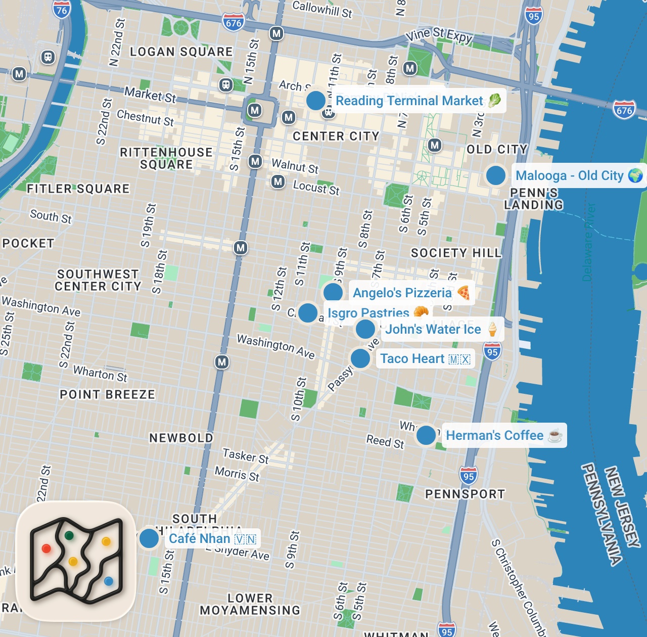 Map preview for EVERYTHING I ATE IN PHILLY: cheese steak, water ice, cannolis, roast pork sandwich and more…