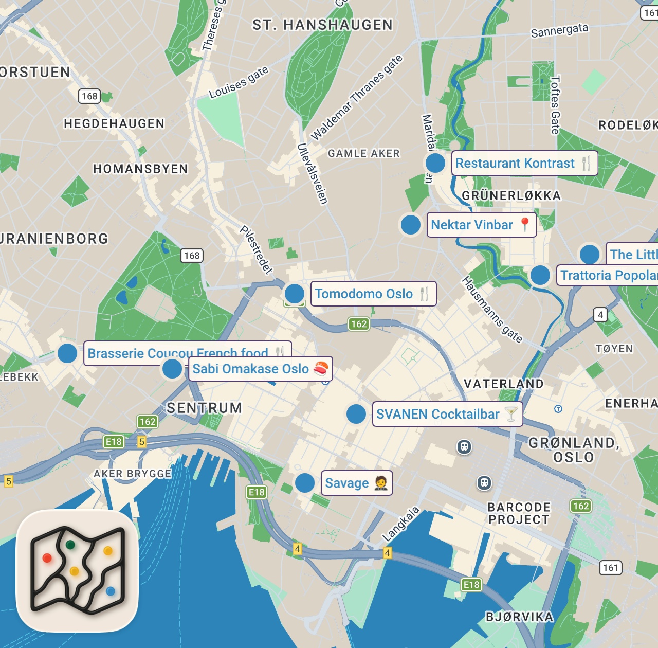Map preview for 12hrs in OSLO - Michelin Star Chefs Show Us Noodles, French Brasseries, Bumpin' Wine Bar + More