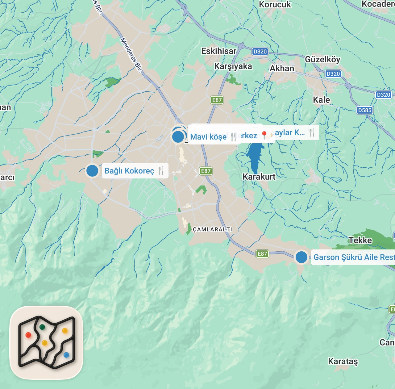 Map preview for DENİZLİ LEZZET REHBERİ (Denizli'nin ikonik restoranları ve lezzetleri) - Ayaküstü Lezzetler