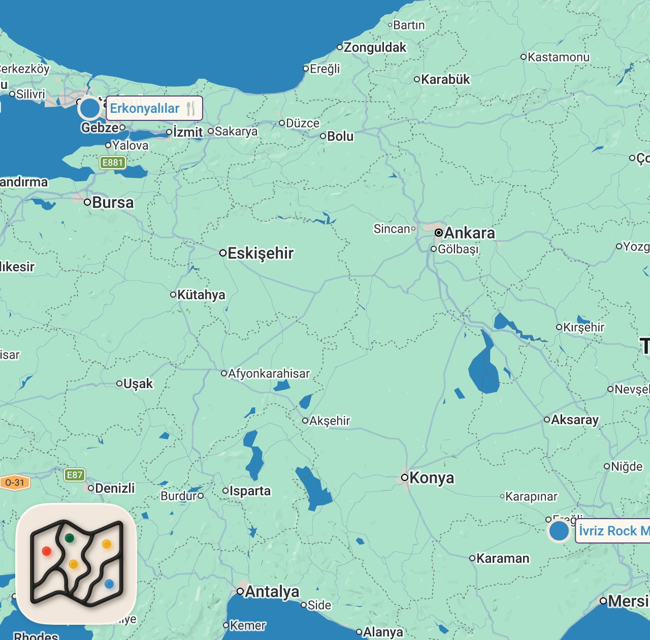 Map of 2 spots from İstanbul'da Etli Ekmek Nerede Yenir | Etli Ekmek Nasıl Yenir | Konya Furun Kebabı Nerede Yenir ?