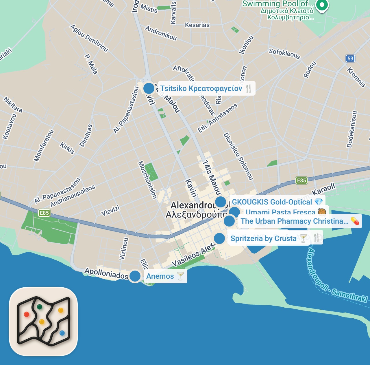 Map preview for Alexandroupoli’nin Keşfedilmemiş Lezzetleri - (Köpek balığı yedik) VLOG - Ayaküstü Lezzetler