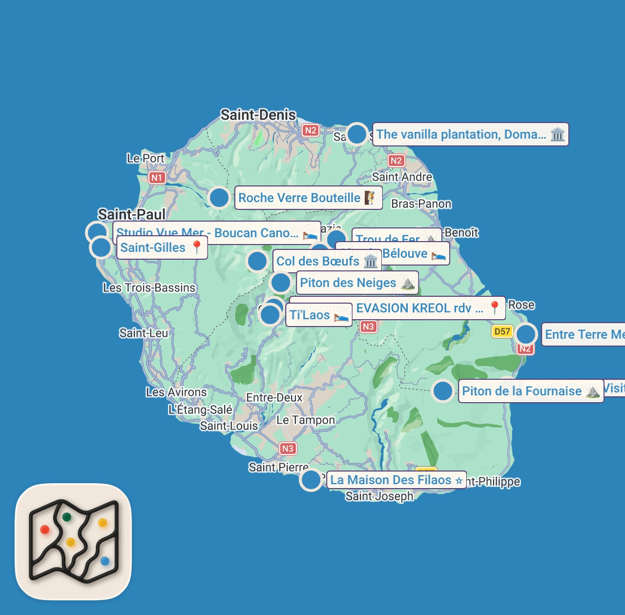 Map of 14 spots from REUNION ISLAND TRAVEL (2026) | Top Places & Best Things To Do On The Island of La Réunion