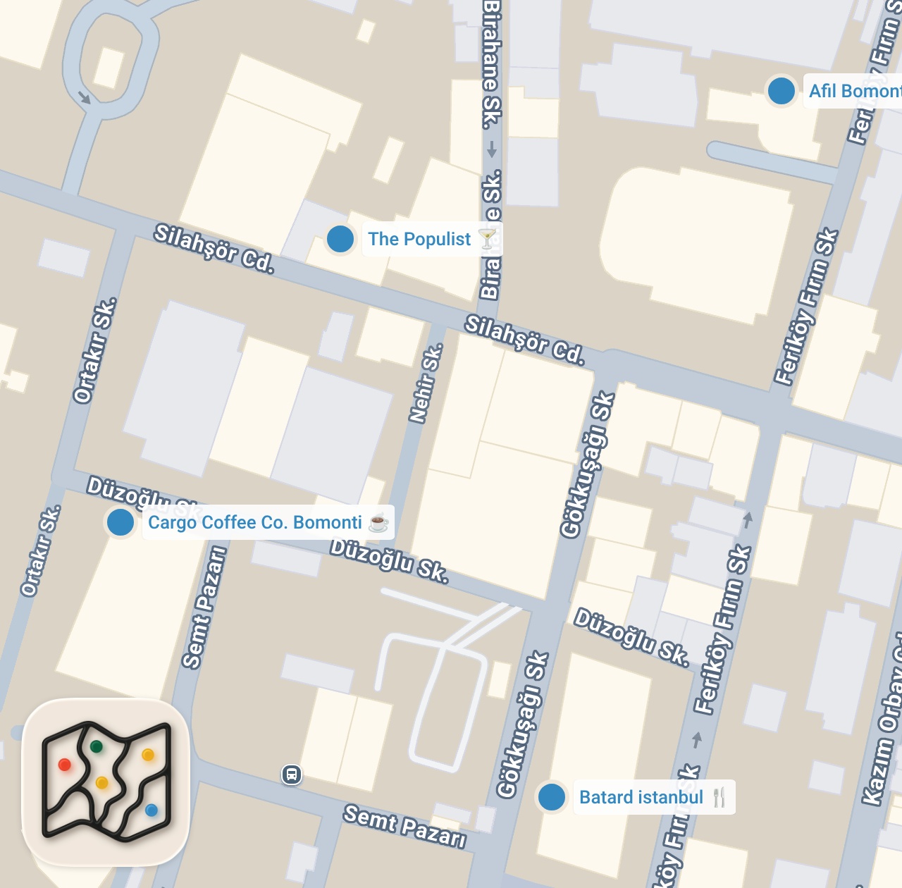 Map preview for BOMONTİ LEZZET REHBERİ (Kore tavuk burger, ruben, uykuluk, brisketli patates) - Ayaküstü Lezzetler
