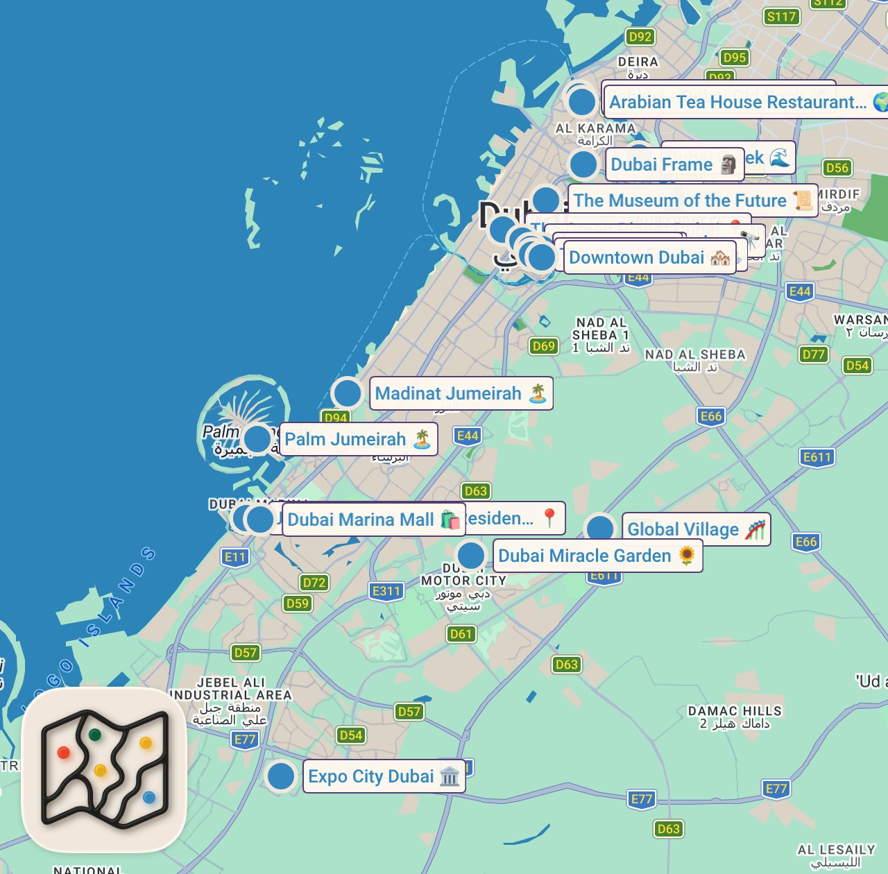 Map of 19 spots from Best Things To Do in Dubai UAE 2026 4K