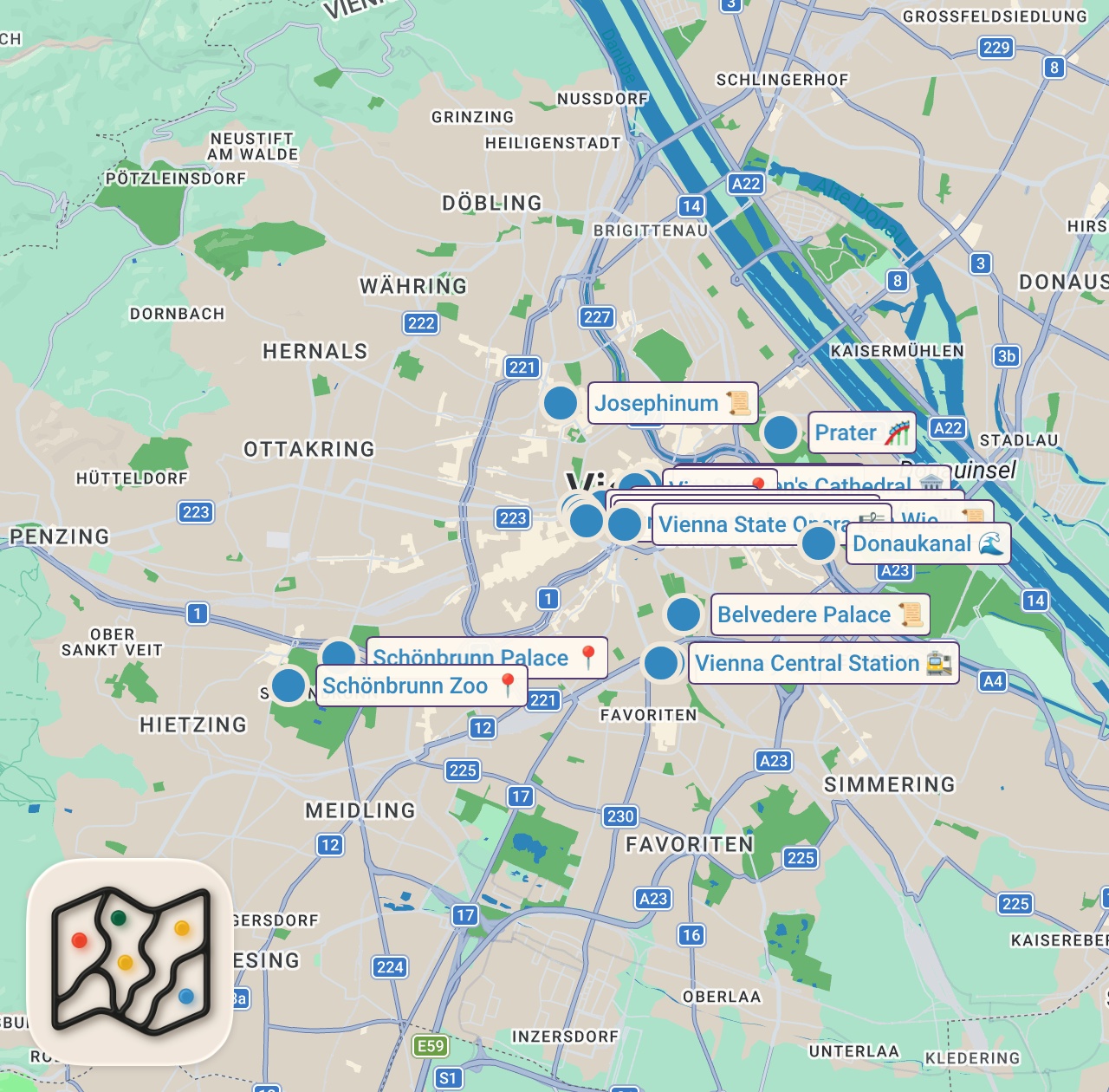 Map of 17 spots from Best Things To Do in Vienna Austria 2026 4K