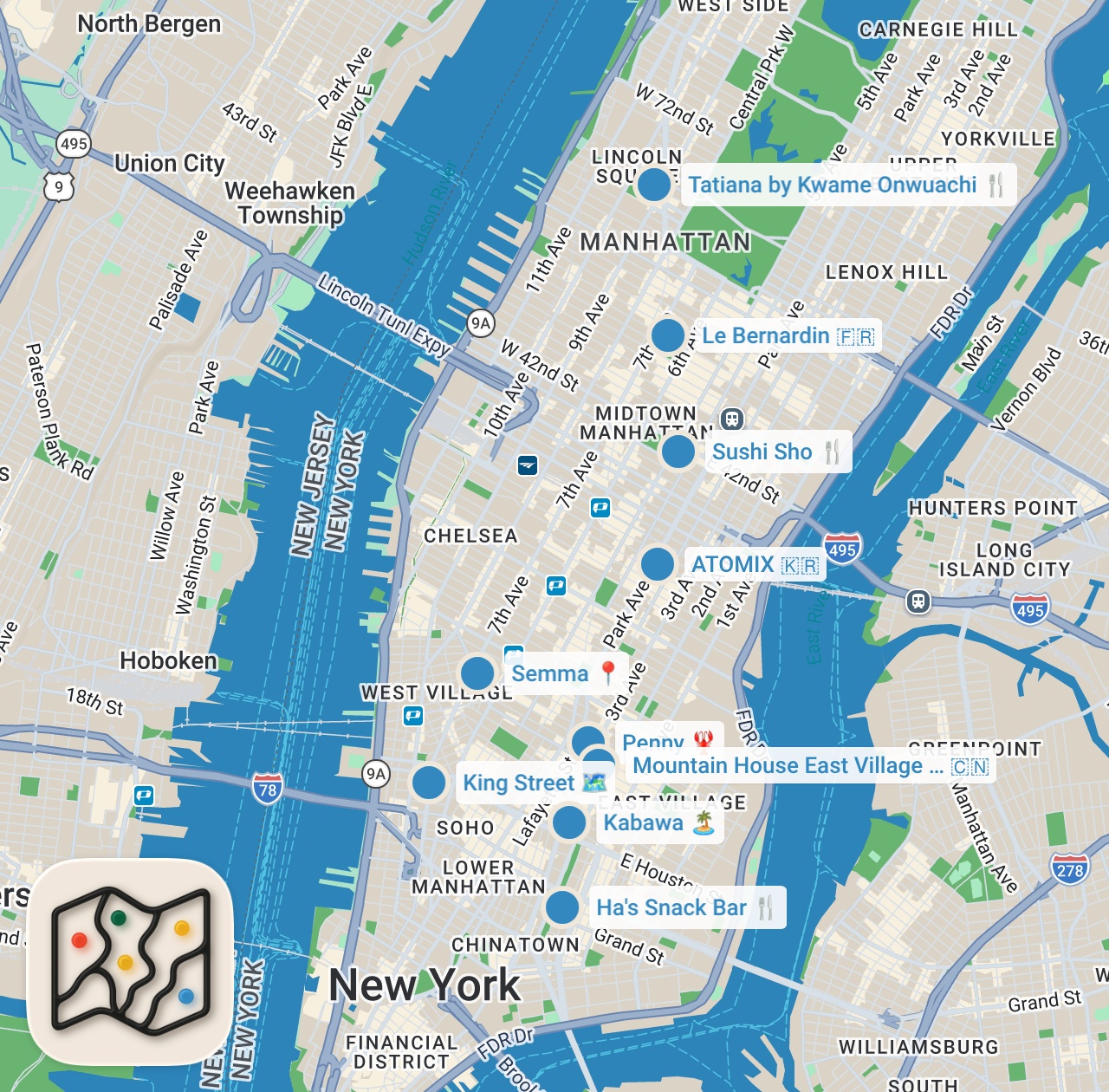 Map preview for The 10 Best Restaurants in NYC | Food Critics Behind the Scenes | NYT Cooking