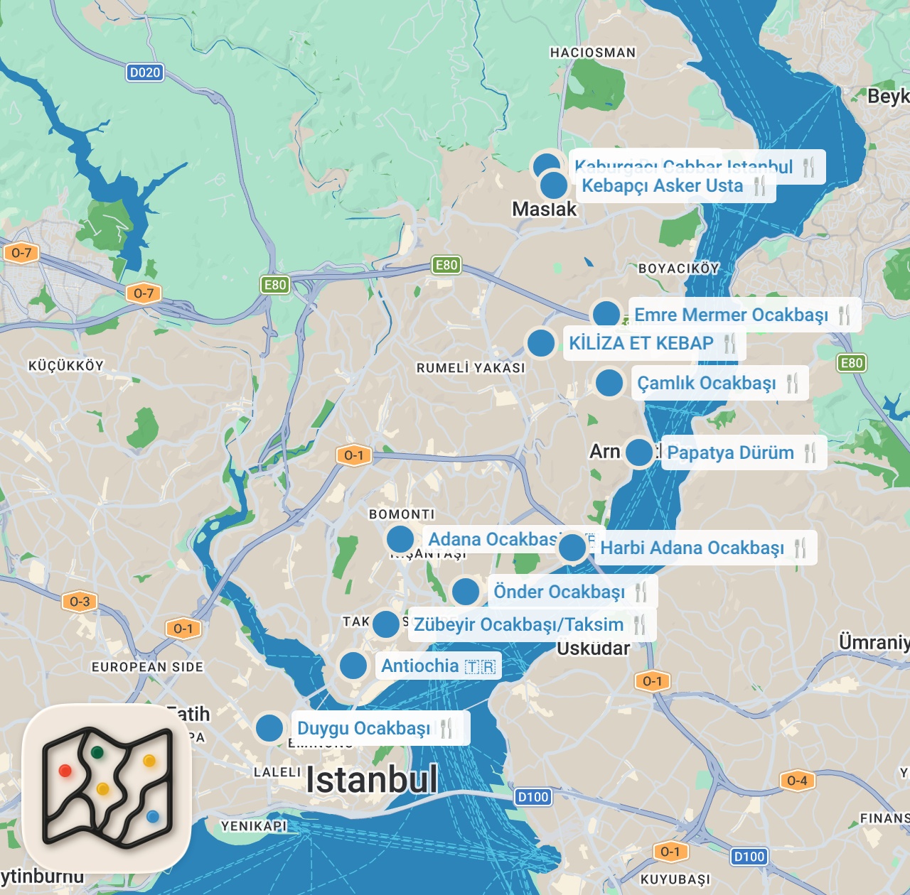 Map preview for İSTANBUL’UN EN İYİ KEBAPLARI (Tek videoda 15 iyi kebap) - Ayaküstü Lezzetler